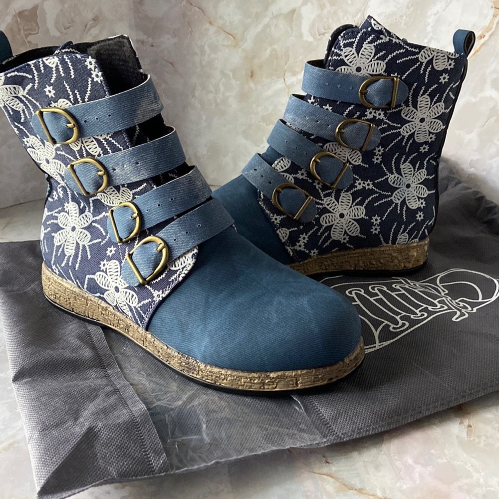 Fabric Short Boots in Denim NWOT